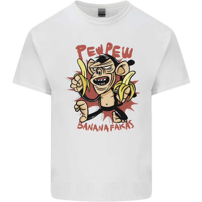Pew Pew Bananafakas Bananas Monkey Mens Cotton T-Shirt Tee Top White