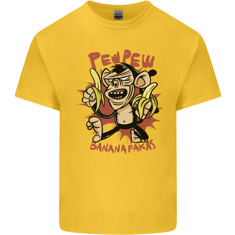 Pew Pew Bananafakas Bananas Monkey Mens Cotton T-Shirt Tee Top Yellow