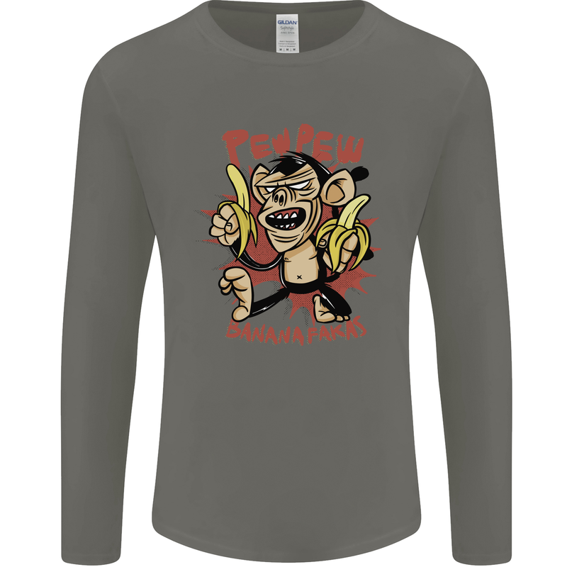 Pew Pew Bananafakas Bananas Monkey Mens Long Sleeve T-Shirt Charcoal
