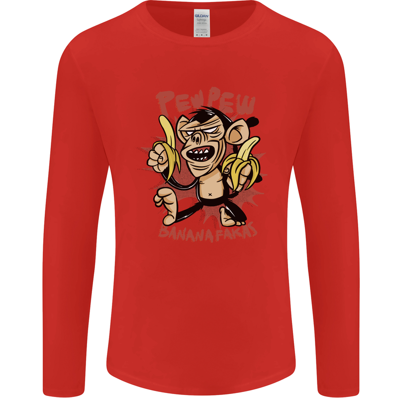 Pew Pew Bananafakas Bananas Monkey Mens Long Sleeve T-Shirt Red
