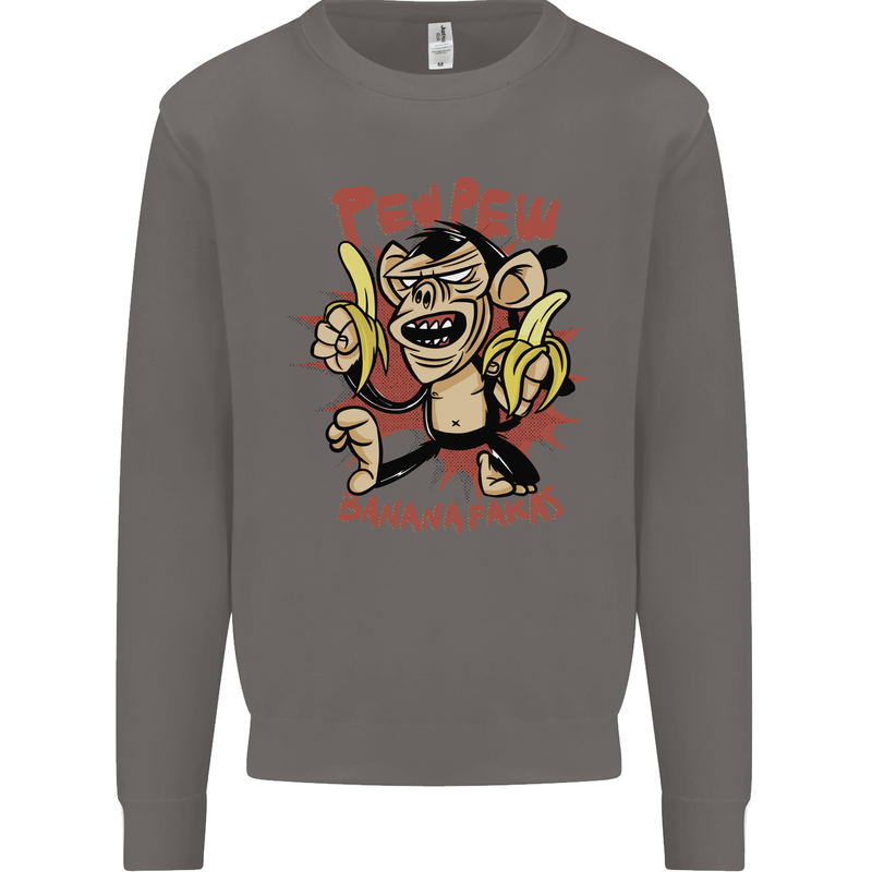 Pew Pew Bananafakas Bananas Monkey Mens Sweatshirt Jumper Charcoal
