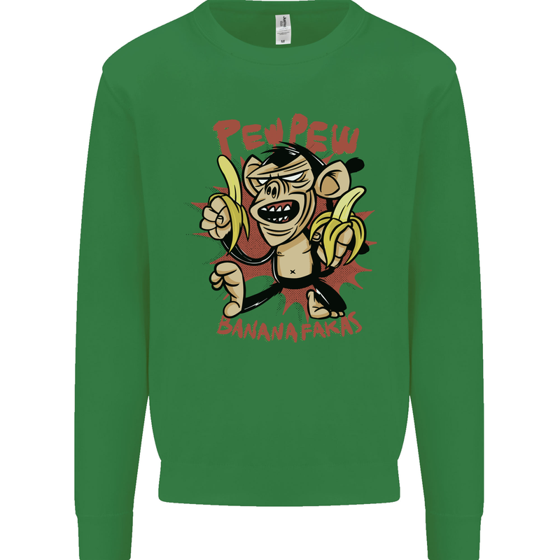 Pew Pew Bananafakas Bananas Monkey Mens Sweatshirt Jumper Irish Green
