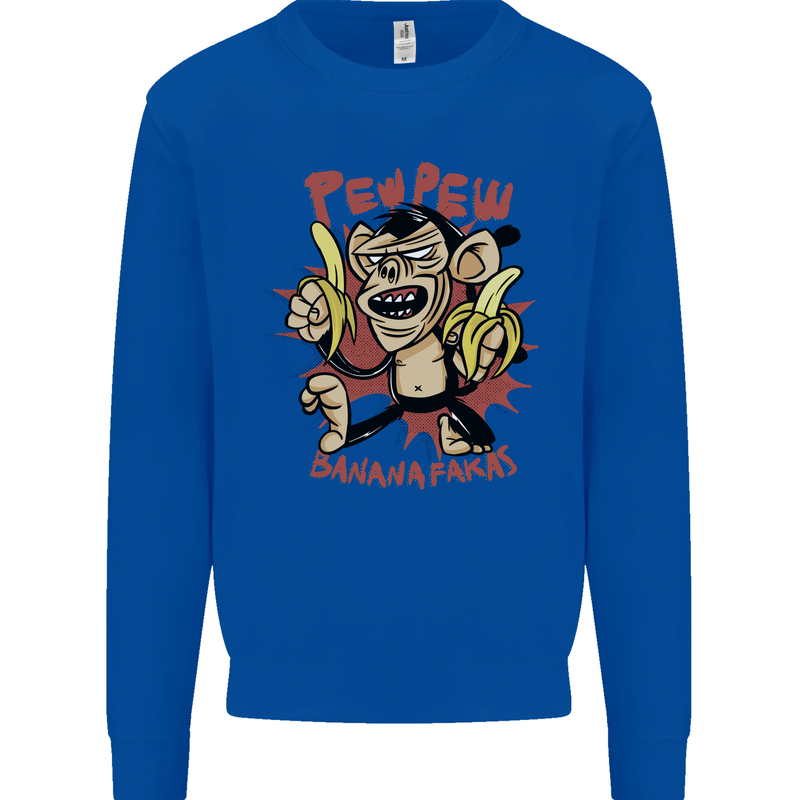 Pew Pew Bananafakas Bananas Monkey Mens Sweatshirt Jumper Royal Blue