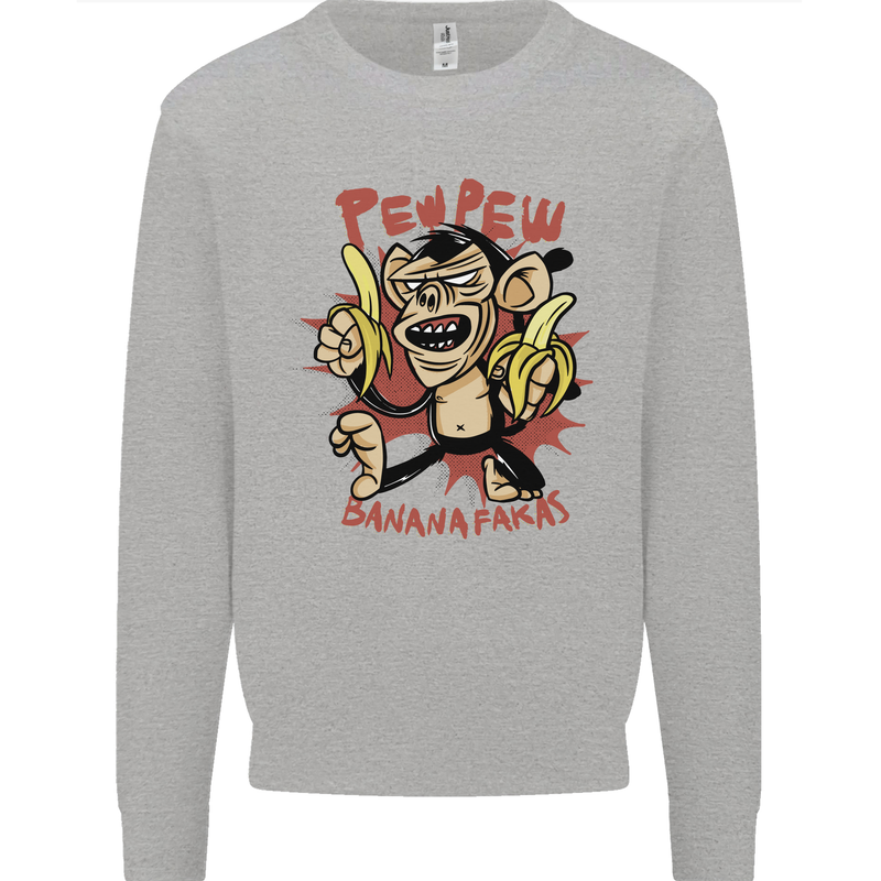 Pew Pew Bananafakas Bananas Monkey Mens Sweatshirt Jumper Sports Grey