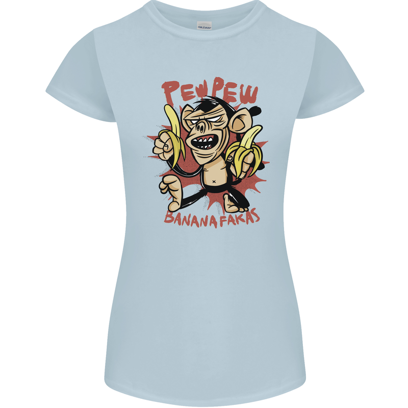 Pew Pew Bananafakas Bananas Monkey Womens Petite Cut T-Shirt Light Blue