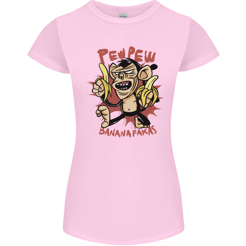 Pew Pew Bananafakas Bananas Monkey Womens Petite Cut T-Shirt Light Pink