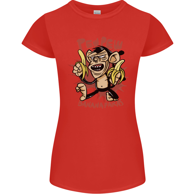 Pew Pew Bananafakas Bananas Monkey Womens Petite Cut T-Shirt Red