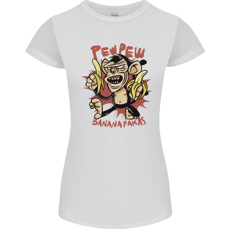 Pew Pew Bananafakas Bananas Monkey Womens Petite Cut T-Shirt White