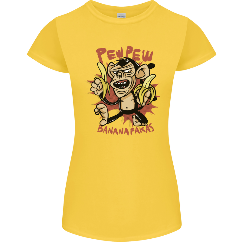 Pew Pew Bananafakas Bananas Monkey Womens Petite Cut T-Shirt Yellow