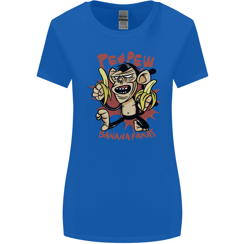 Pew Pew Bananafakas Bananas Monkey Womens Wider Cut T-Shirt Royal Blue