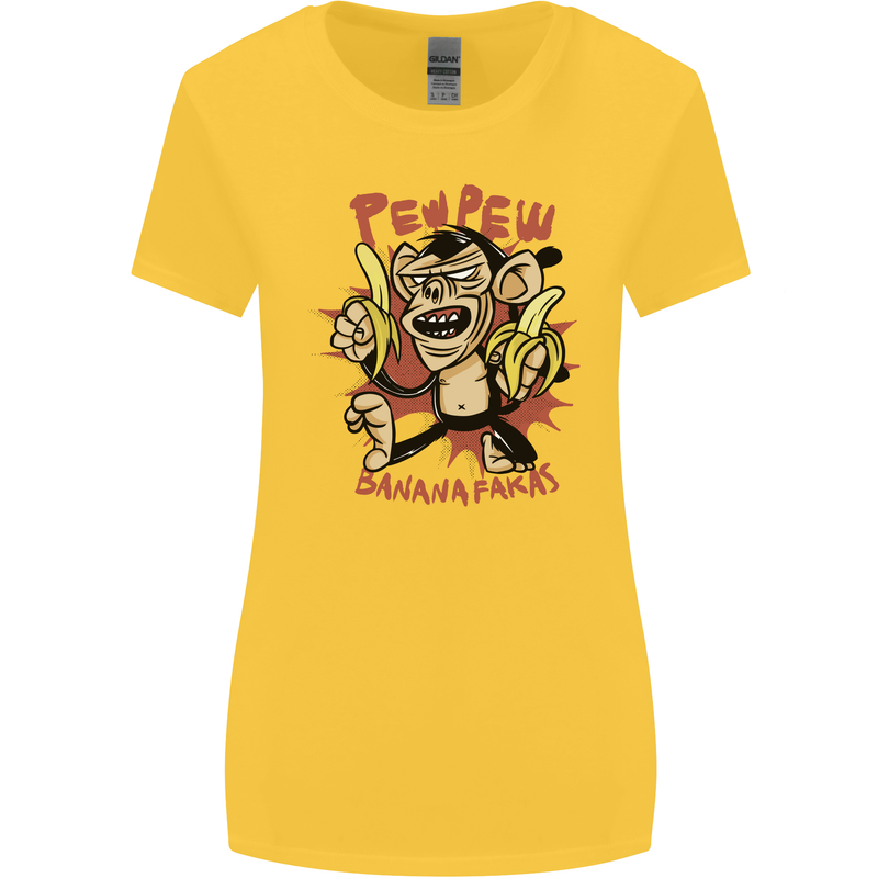 Pew Pew Bananafakas Bananas Monkey Womens Wider Cut T-Shirt Yellow