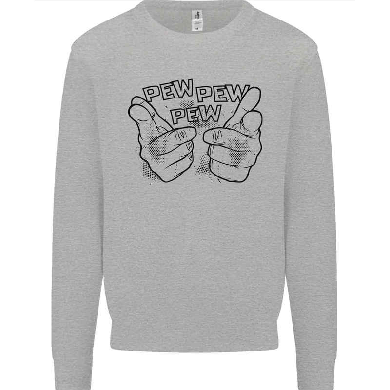 Pew Pew Pew Hands Funny Lightsaber Sci-Fi Kids Sweatshirt Jumper Sports Grey