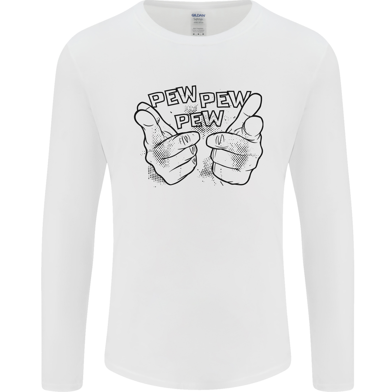 Pew Pew Pew Hands Funny Lightsaber Sci-Fi Mens Long Sleeve T-Shirt White
