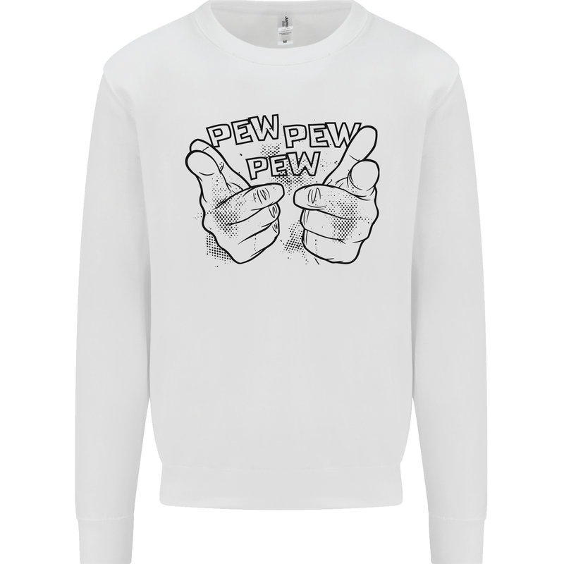 Pew Pew Pew Hands Funny Lightsaber Sci-Fi Mens Sweatshirt Jumper White