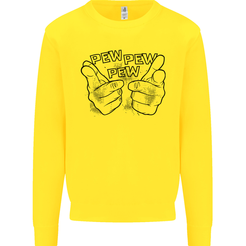 Pew Pew Pew Hands Funny Lightsaber Sci-Fi Mens Sweatshirt Jumper Yellow