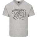 Pew Pew Pew Hands Funny Lightsaber Sci-Fi Mens V-Neck Cotton T-Shirt Sports Grey