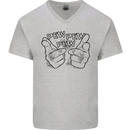 Pew Pew Pew Hands Funny Lightsaber Sci-Fi Mens V-Neck Cotton T-Shirt Sports Grey