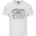Pew Pew Pew Hands Funny Lightsaber Sci-Fi Mens V-Neck Cotton T-Shirt White