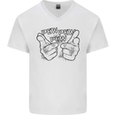 Pew Pew Pew Hands Funny Lightsaber Sci-Fi Mens V-Neck Cotton T-Shirt White