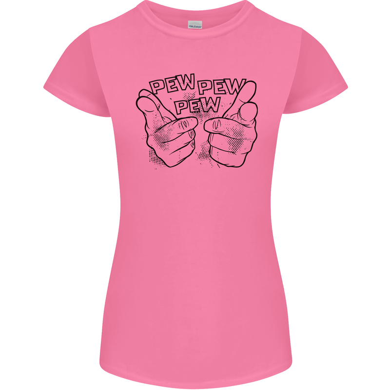 Pew Pew Pew Hands Funny Lightsaber Sci-Fi Womens Petite Cut T-Shirt Azalea