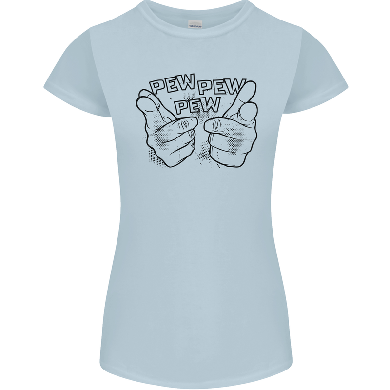 Pew Pew Pew Hands Funny Lightsaber Sci-Fi Womens Petite Cut T-Shirt Light Blue