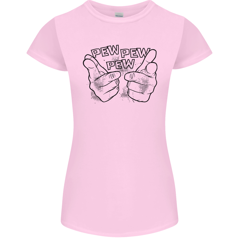 Pew Pew Pew Hands Funny Lightsaber Sci-Fi Womens Petite Cut T-Shirt Light Pink