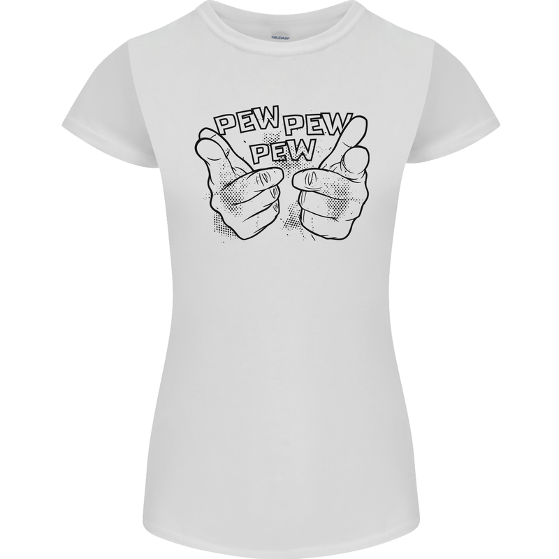 Pew Pew Pew Hands Funny Lightsaber Sci-Fi Womens Petite Cut T-Shirt White
