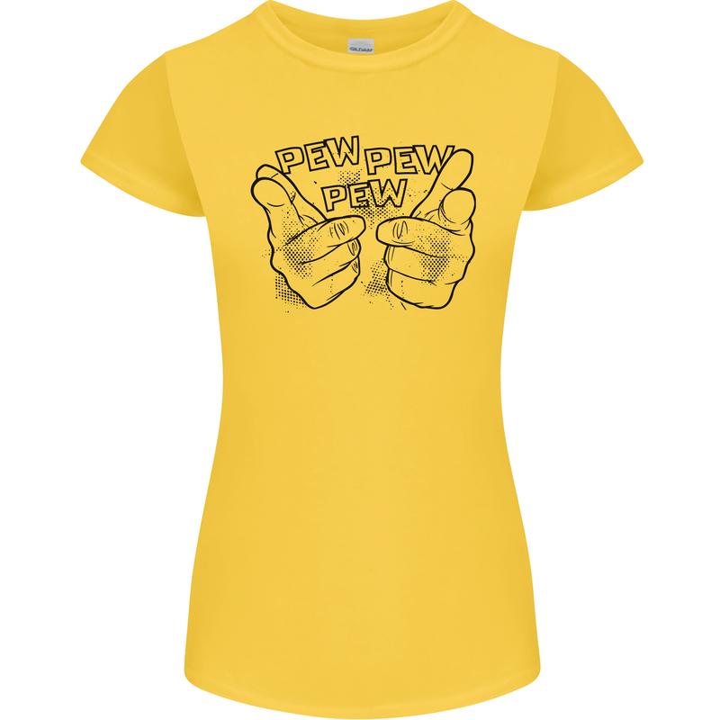 Pew Pew Pew Hands Funny Lightsaber Sci-Fi Womens Petite Cut T-Shirt Yellow