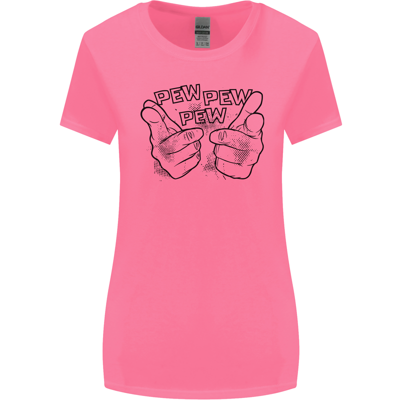 Pew Pew Pew Hands Funny Lightsaber Sci-Fi Womens Wider Cut T-Shirt Azalea