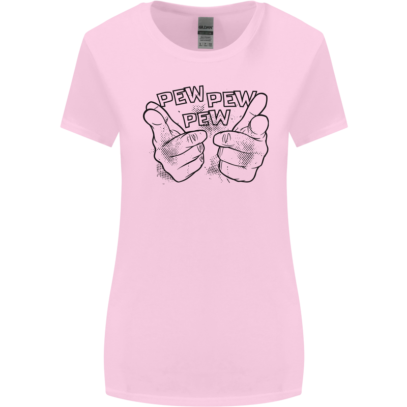 Pew Pew Pew Hands Funny Lightsaber Sci-Fi Womens Wider Cut T-Shirt Light Pink