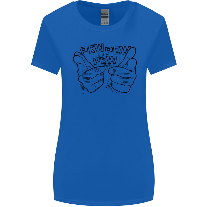 Pew Pew Pew Hands Funny Lightsaber Sci-Fi Womens Wider Cut T-Shirt Royal Blue