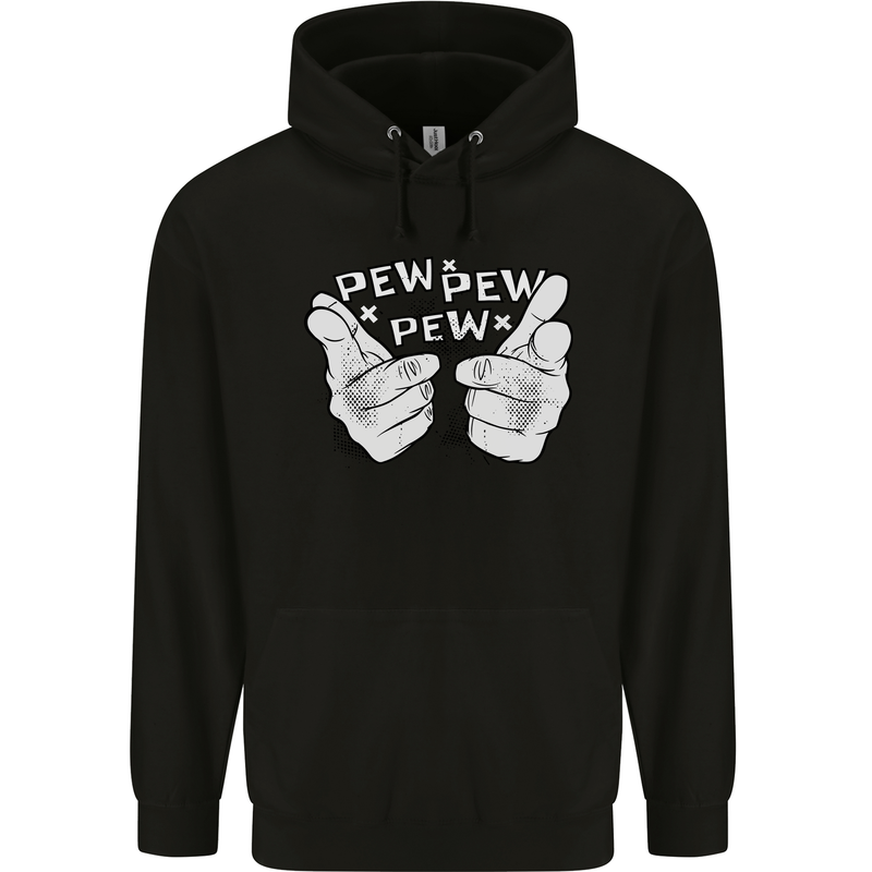 Pew Pew Pew Hands Funny Sci-Fi Lightsaber Childrens Kids Hoodie Black