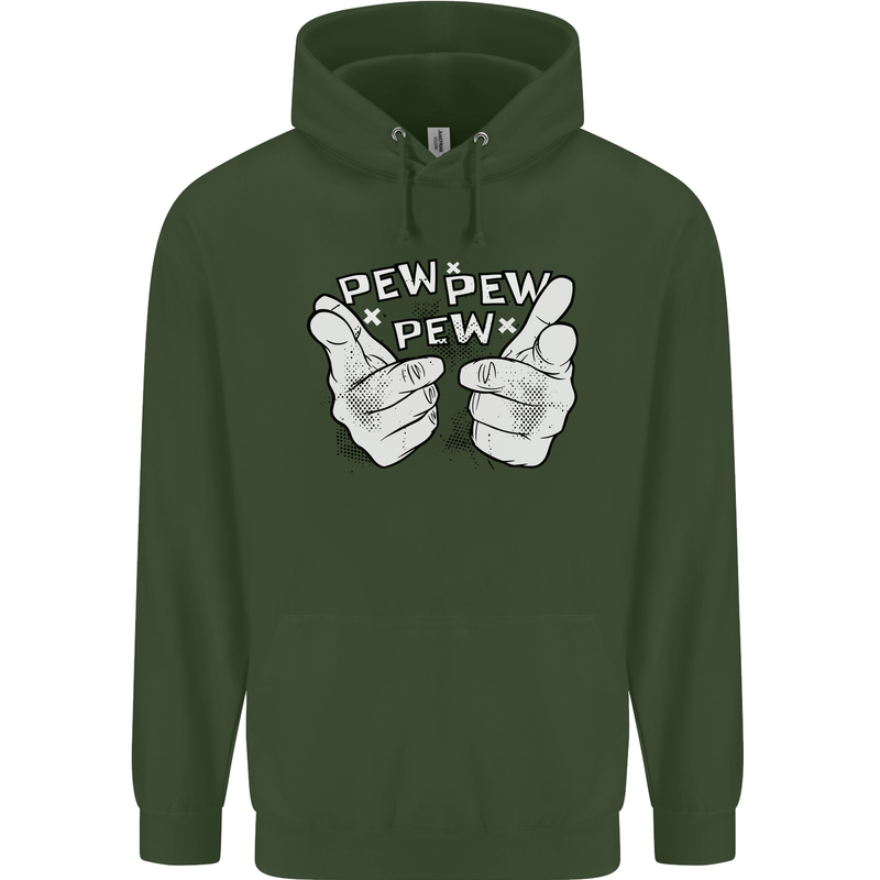 Pew Pew Pew Hands Funny Sci-Fi Lightsaber Childrens Kids Hoodie Forest Green