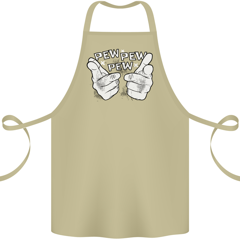 Pew Pew Pew Hands Funny Sci-Fi Lightsaber Cotton Apron 100% Organic Khaki