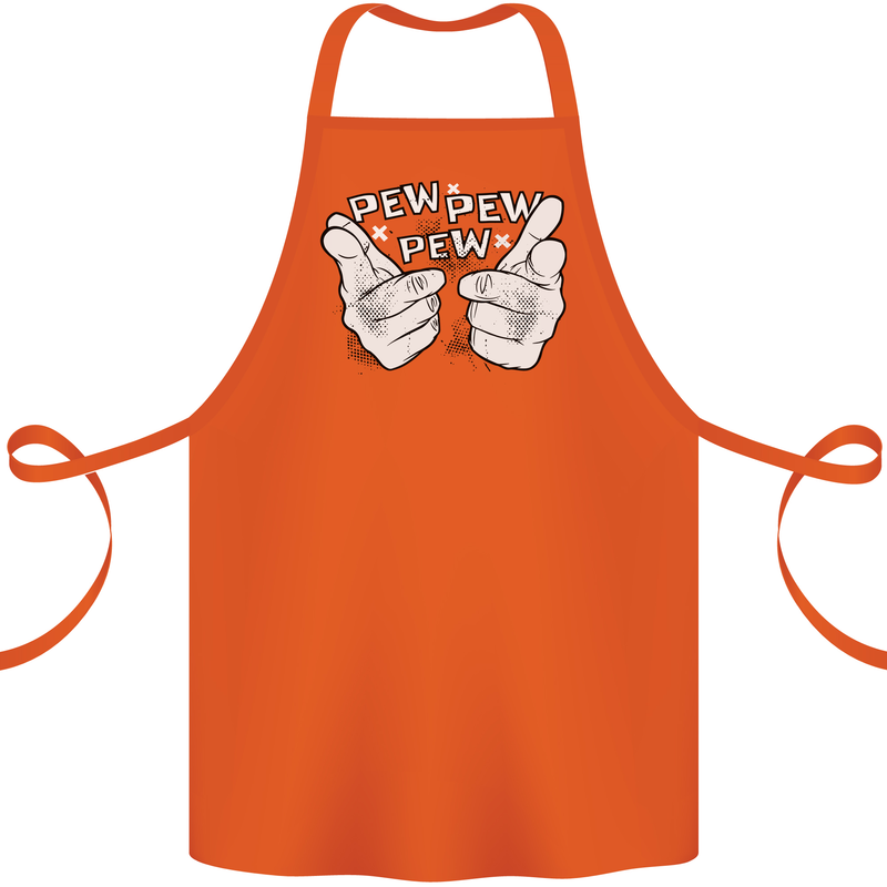 Pew Pew Pew Hands Funny Sci-Fi Lightsaber Cotton Apron 100% Organic Orange