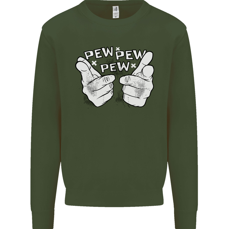 Pew Pew Pew Hands Funny Sci-Fi Lightsaber Kids Sweatshirt Jumper Forest Green