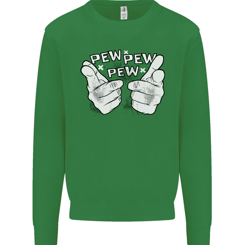 Pew Pew Pew Hands Funny Sci-Fi Lightsaber Kids Sweatshirt Jumper Irish Green