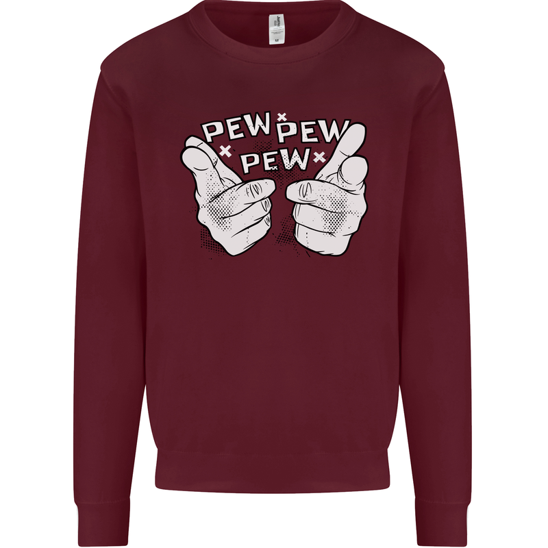 Pew Pew Pew Hands Funny Sci-Fi Lightsaber Kids Sweatshirt Jumper Maroon