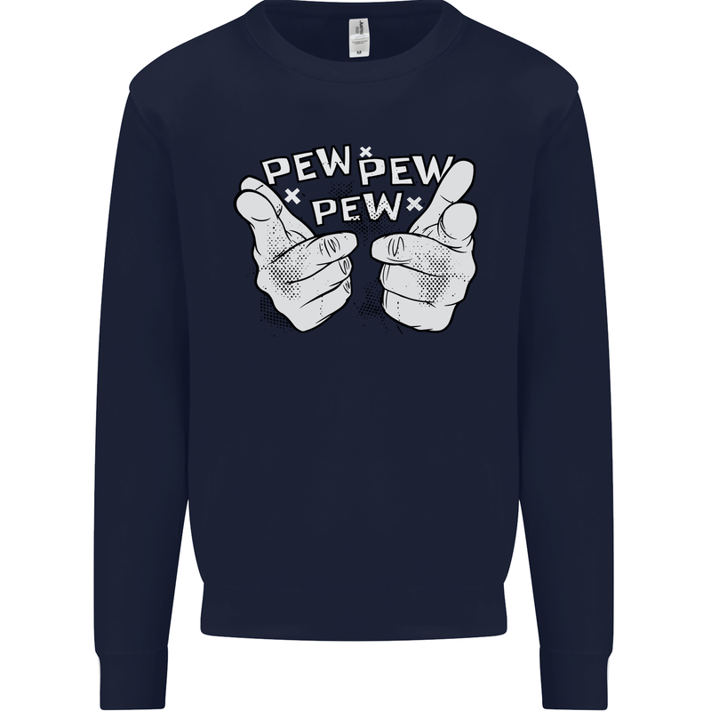 Pew Pew Pew Hands Funny Sci-Fi Lightsaber Kids Sweatshirt Jumper Navy Blue