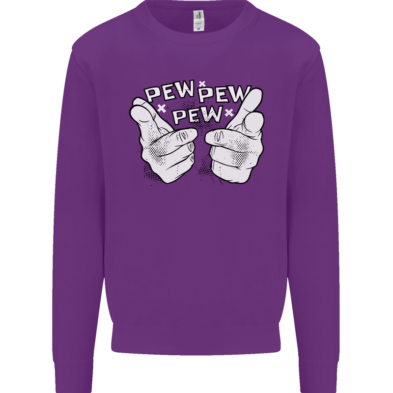 Pew Pew Pew Hands Funny Sci-Fi Lightsaber Kids Sweatshirt Jumper Purple