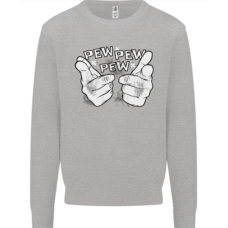 Pew Pew Pew Hands Funny Sci-Fi Lightsaber Kids Sweatshirt Jumper Sports Grey