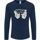 Pew Pew Pew Hands Funny Sci-Fi Lightsaber Mens Long Sleeve T-Shirt Navy Blue