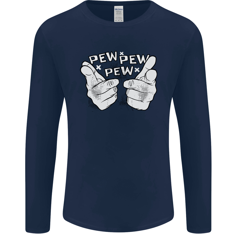 Pew Pew Pew Hands Funny Sci-Fi Lightsaber Mens Long Sleeve T-Shirt Navy Blue