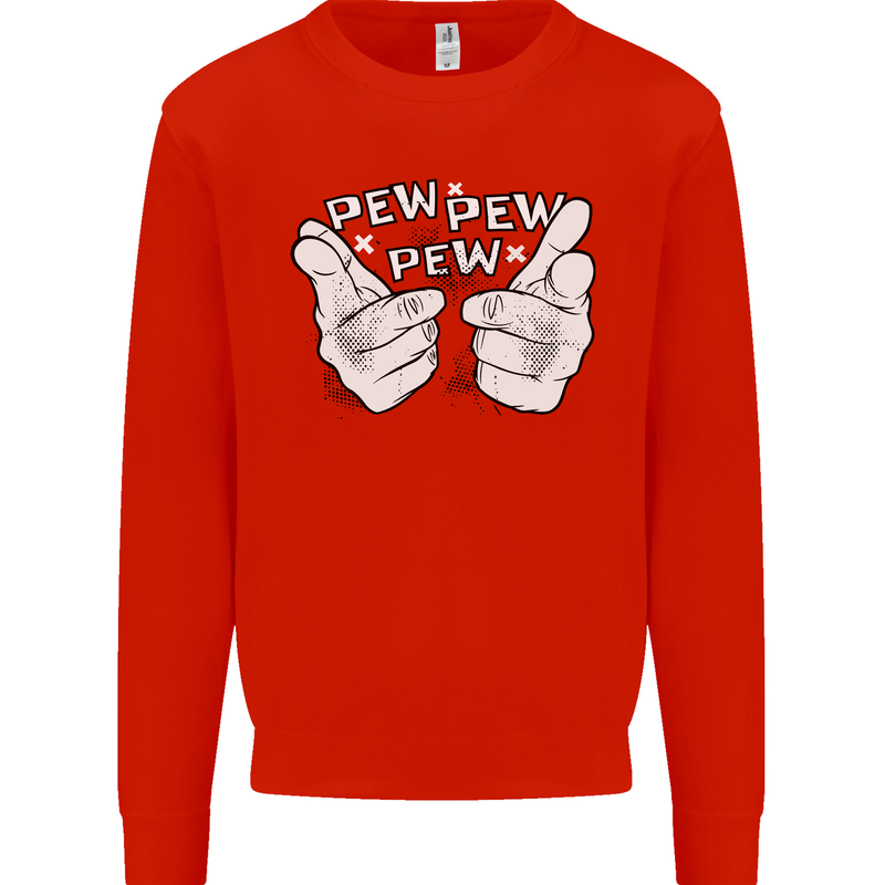 Pew Pew Pew Hands Funny Sci-Fi Lightsaber Mens Sweatshirt Jumper Bright Red
