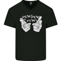Pew Pew Pew Hands Funny Sci-Fi Lightsaber Mens V-Neck Cotton T-Shirt Black