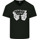Pew Pew Pew Hands Funny Sci-Fi Lightsaber Mens V-Neck Cotton T-Shirt Black