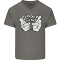 Pew Pew Pew Hands Funny Sci-Fi Lightsaber Mens V-Neck Cotton T-Shirt Charcoal