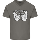 Pew Pew Pew Hands Funny Sci-Fi Lightsaber Mens V-Neck Cotton T-Shirt Charcoal