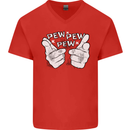 Pew Pew Pew Hands Funny Sci-Fi Lightsaber Mens V-Neck Cotton T-Shirt Red