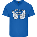 Pew Pew Pew Hands Funny Sci-Fi Lightsaber Mens V-Neck Cotton T-Shirt Royal Blue